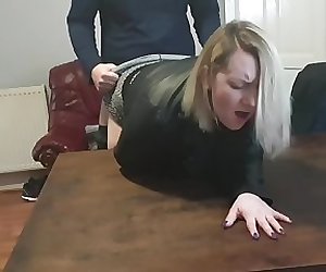 Wife pounded hard with a big orgasm over table
